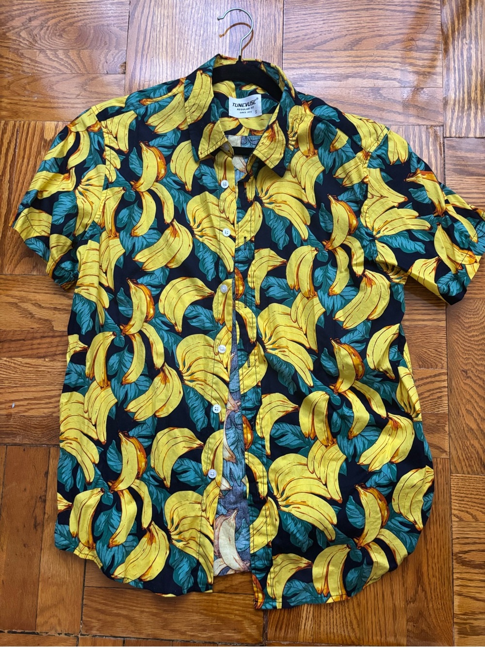 TUNEVUSE Tropical Banana Fruit Print Button Up Shirt Short Sleeve